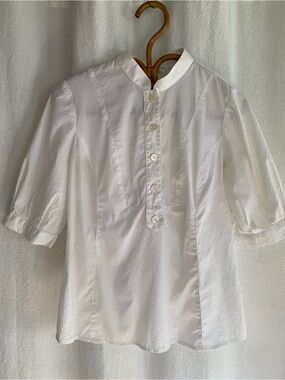 Trina Turk White Mandarin Collar Blouse Size Medium